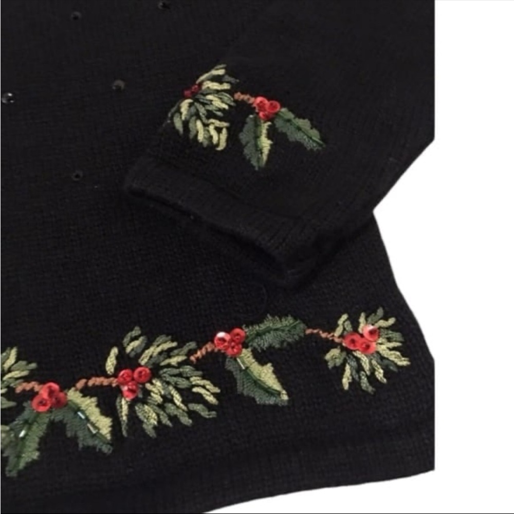 Vintage Christmas Sweater M Cardinal Bird Sequin Embroidered Zip Cardigan - Picture 3 of 8